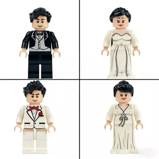 4ชิ้นแต่งงานชุดเจ้าสาวและเจ้าบ่าวรูปอนุภาคขนาดเล็กอาคารบล็อกการศึกษา ทําเอง ประกอบของเล่น
