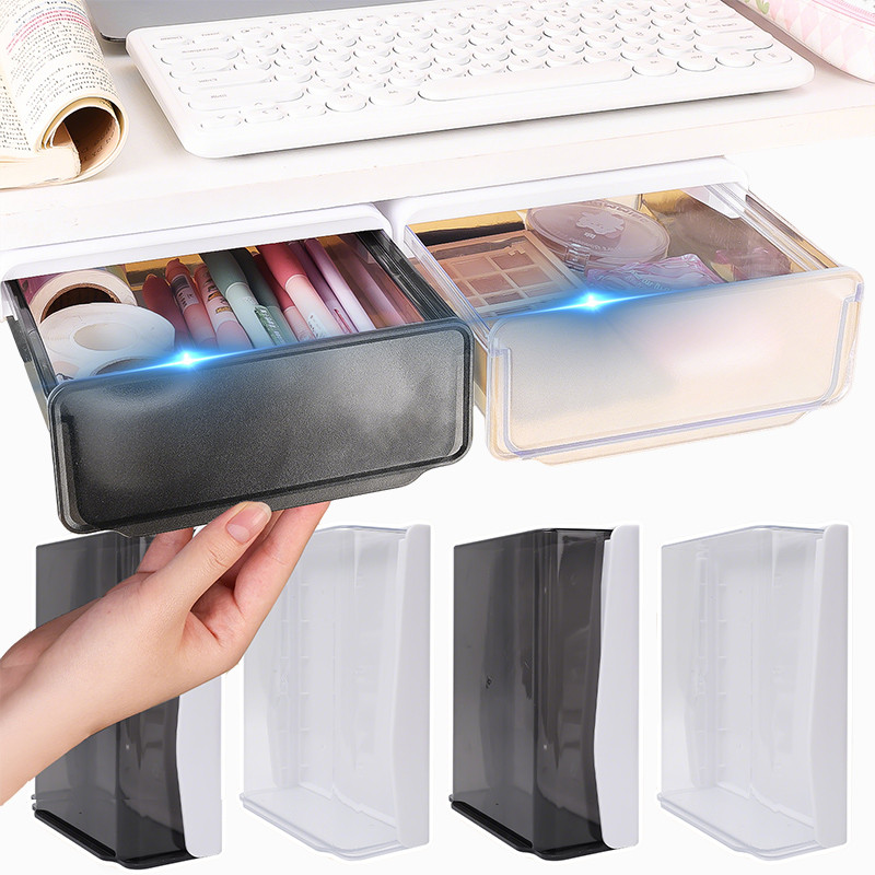 Self-Adhesive Under Desk กล่องเก็บของที่มองไม่เห็น - ความจุขนาดใหญ่ Pull Out เครื่องเขียน Organizer