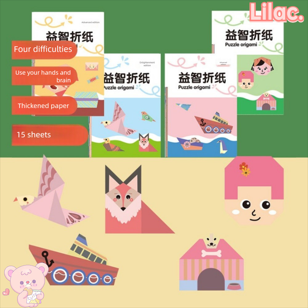 LILACC Origami หนังสือ,สัตว์รูปแบบ 15 แผ่นปริศนา Origami, ตลกเด็ก Handmade Origami DIY Origami ท่องเ
