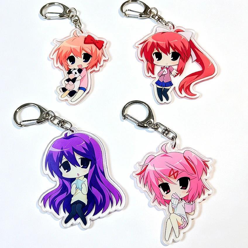 อะนิเมะเกม DDLC พวงกุญแจอะคริลิค Monika Key Chain กระเป๋า Charms จี้รถอุปกรณ์เสริมสินค้าเพื่อน