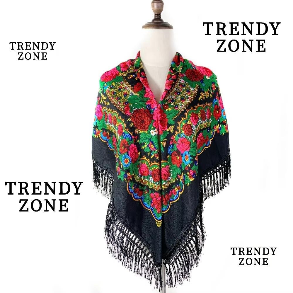 Poncho ลายดอกไม้ สไตล์รัสเซีย ขนาดใหญ่ 160x160 ซม. สำหรับใช้เป็นผ้าคลุมไหล่หรือของขวัญ