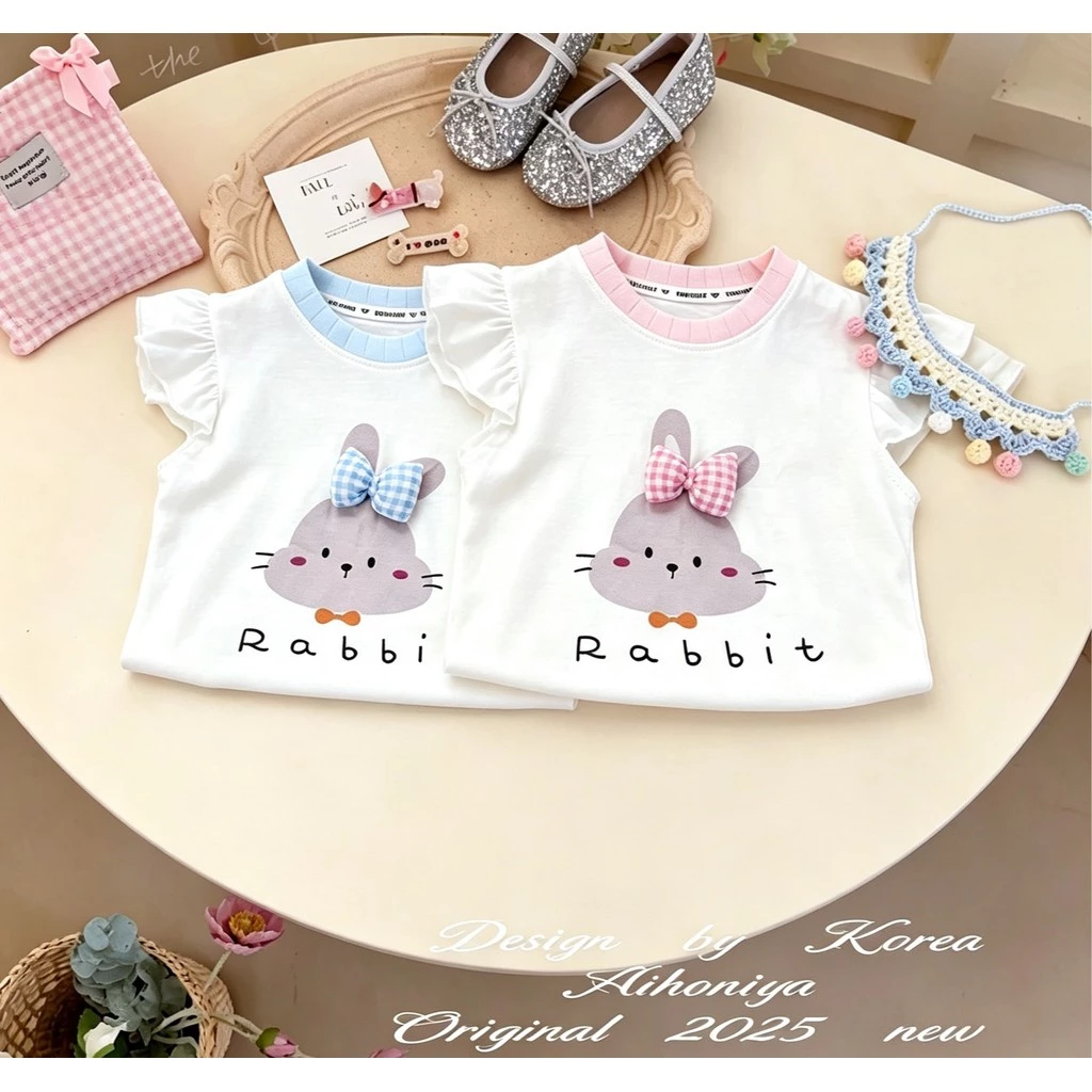 มาใหม่🌠🌠เสื้อยืดแขนสั้น พิมพ์ลายกระต่าย ติดโบว์ น่ารักๆ สไตล์ฤดูร้อน เนื้อผ้าใส่สบาย🌠🌠