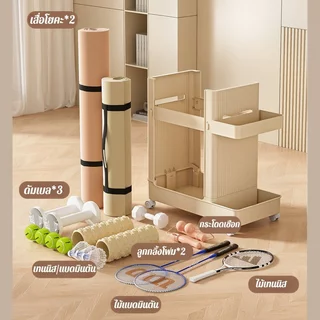 เสื่อโยคะ Rack Fitness Organizer ABS Rolling Cart ความจุขนาดใหญ่ Home Gym Storage