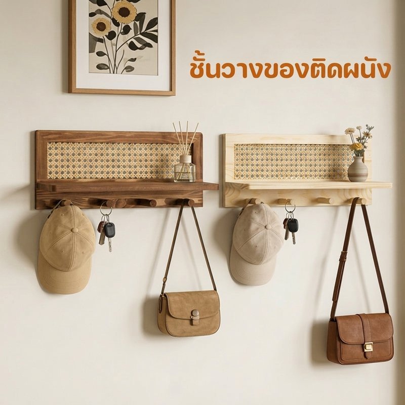 ติดผนังชั้นวางหวายตะขอไม้สนทางเข้าห้องครัวห้องน้ํา อิน ตกแต่งชั้นเก็บ