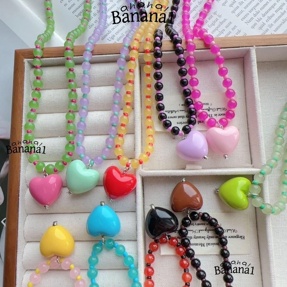 สร้อยคอมุกแก้วและจี้หัวใจอะคริลิกสีสดใส สไตล์แฟชั่นฤดูใบไม้ผลิสำหรับผู้หญิง