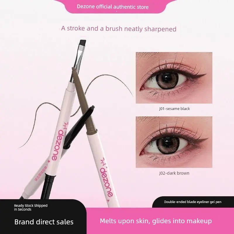 DEZONE อายไลเนอร์เจลปากกา Silky กันน้ํา Ultra-Fine มาพร้อมใบมีดแปรงติดทนนาน Non-Fade Double-Headed T