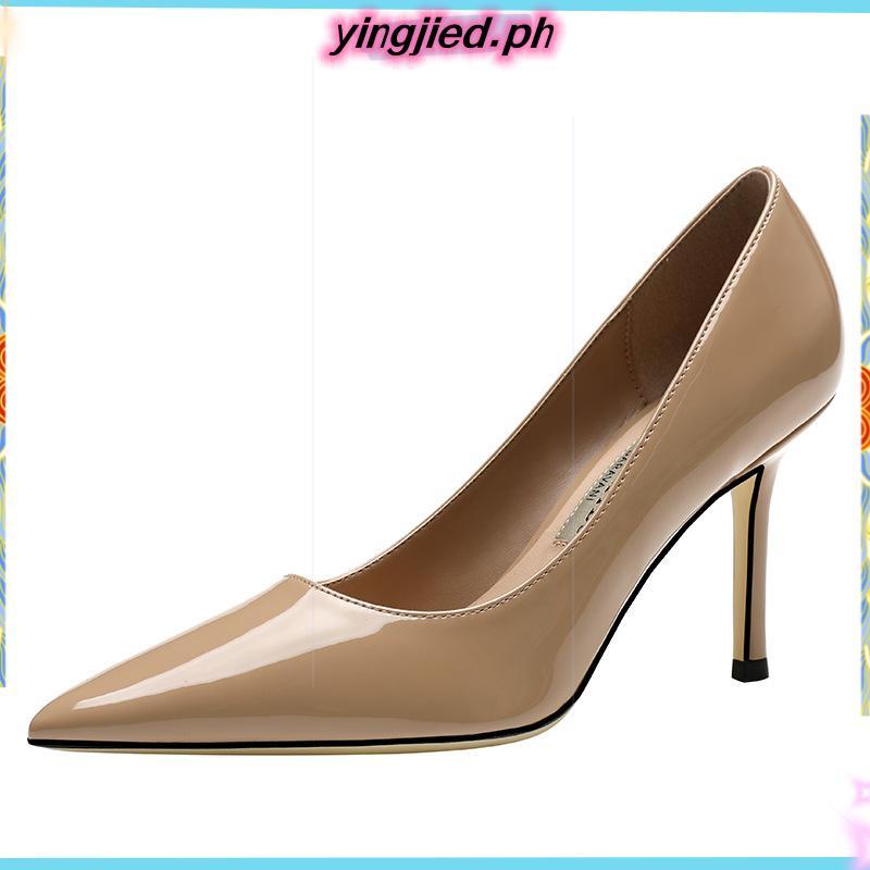 [K] Jimmy Choo รองเท้าส้นสูงผู้หญิง Stiletto 8 ซม.ชี้เซ็กซี่สิทธิบัตร Leathe r/suede รองเท้าแฟชั่นหน