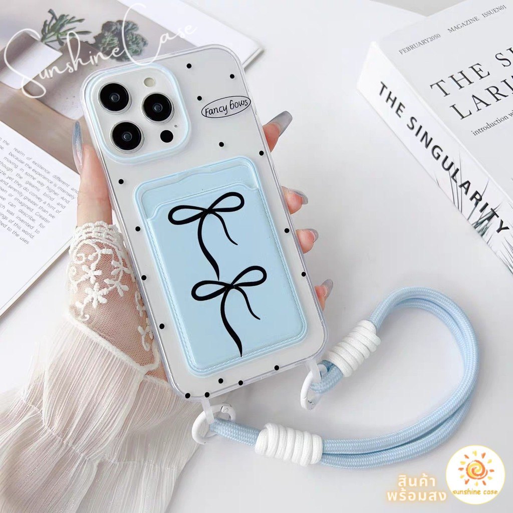 ส่งจากไทย เคสสำหรับไอโฟน15 ลายจุดโบว์ดำ เคสช่องใส่การ์ด รูปที่ 4