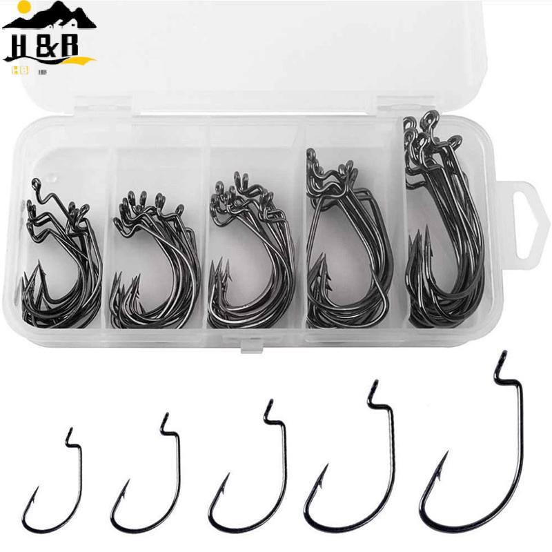 H&B Small Five Grid Box Set 51 Crank Hooks, Bla Niel Fishing Hooks, Fishing Gear, Bait, And Hooks {t