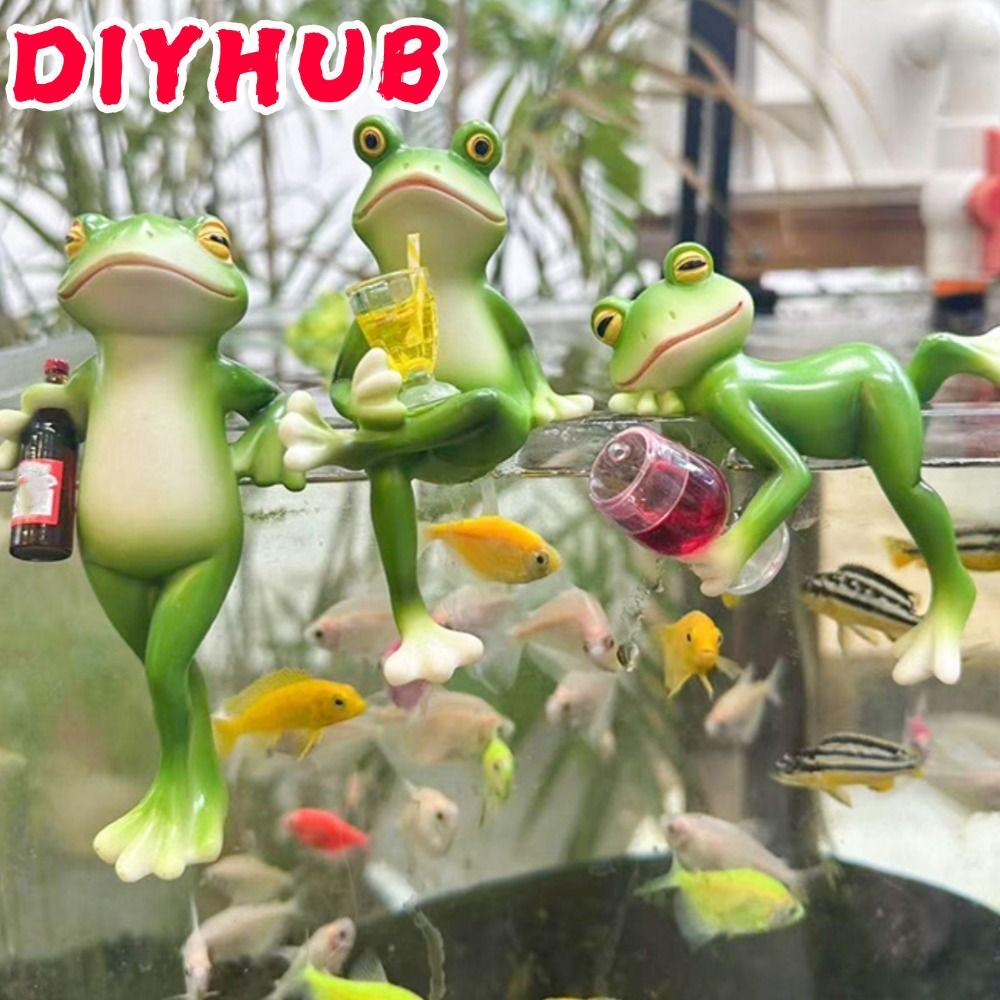 DIYHUB แก้วตู้ปลาจี้,แขวนตกแต่งเรซิ่นกบเครื่องประดับตกแต่ง,ร้อนขายสก์ท็อปหุ่นแขวนกระถางดอกไม้ขอบงานฝีมือขนาดเล็กจําลองสัตว์เครื