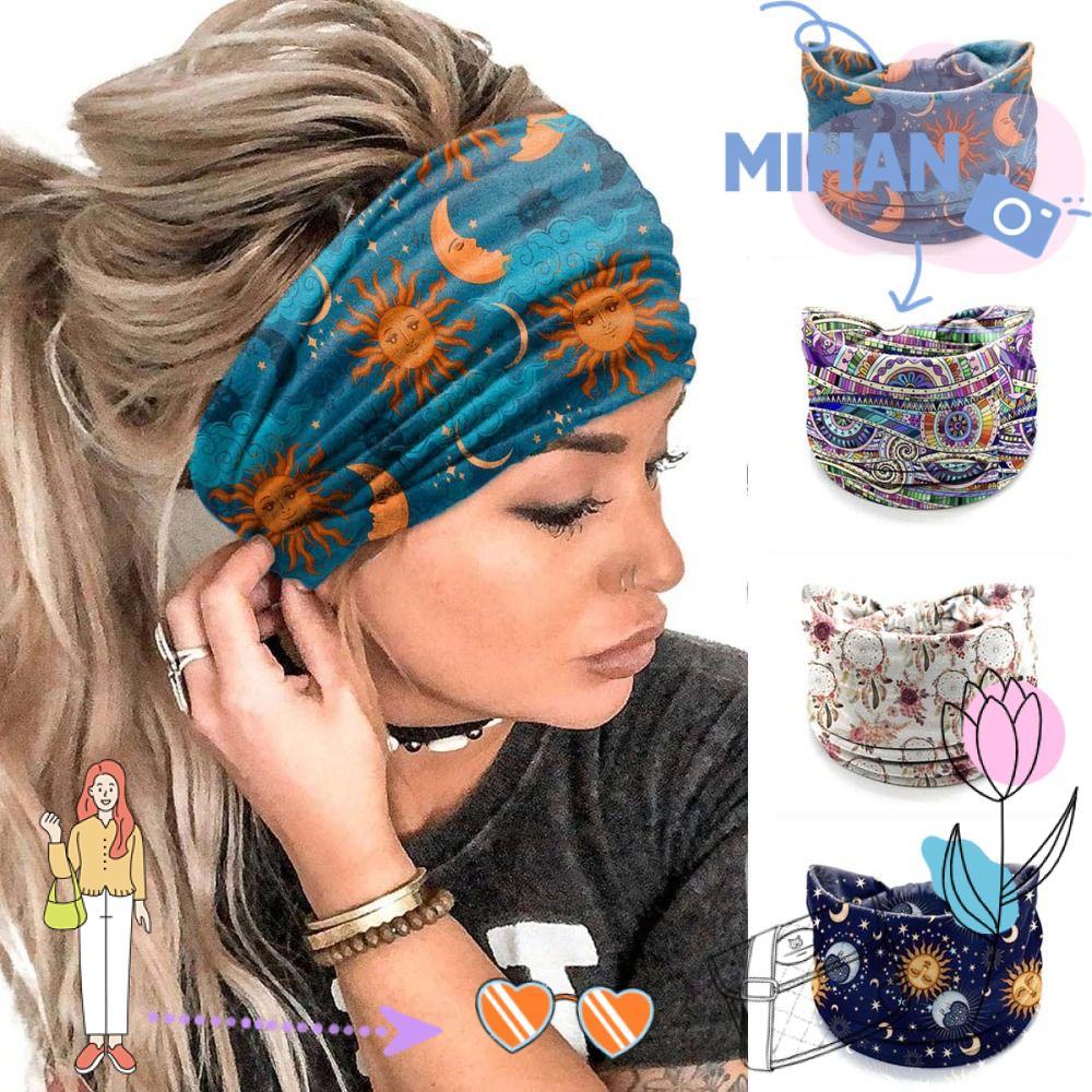 MIHAN ที่คาดผมกว้าง Vintage Knot ลายดอกไม้, Turban ลายดาว Boho ยืดหยุ่นสำหรับผู้หญิง