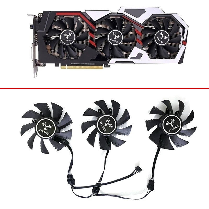 ใหม่ 3PCS 75 มม.4PIN iGame GTX 1070Ti GTX1080 GTX1060 GTX1050 GPU พัดลมสําหรับ COLOFUL iGame GTX 108