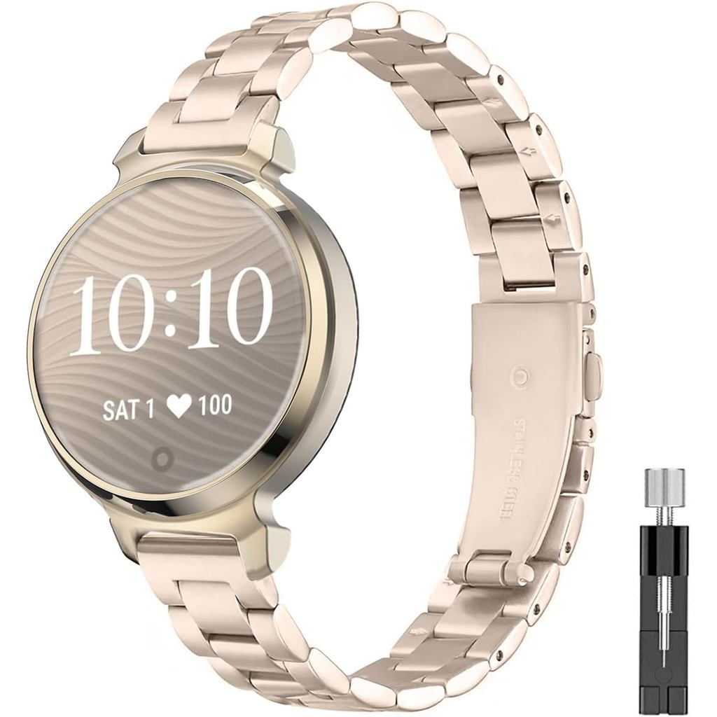 สายโลหะ 14 มม. เข้ากันได้กับ Garmin Lily 2/Lily 2 Active, สายรัดทดแทนสแตนเลสพร้อมเครื่องมือปรับ