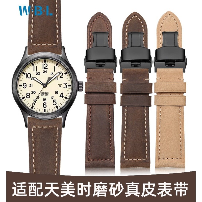 V1JQ [จัดส่งจากประเทศไทย] เหมาะสําหรับ TIMEX TIMEX สายนาฬิกาหนังแท้ผู้ชาย Expedition Series T49963 T