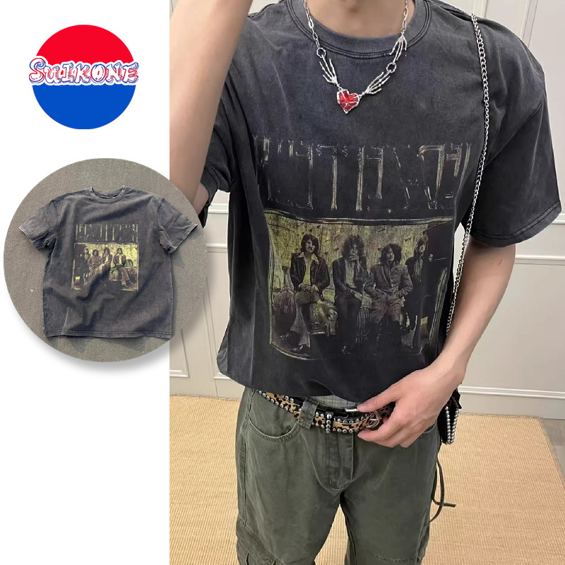 SUIKONE ซุยโคเนะ เสื้อยืดผู้ชายแขนสั้นแบรนด์แฟชั่นอเมริกันคอกลมพิมพ์คุณภาพสูงเป็นกลาง