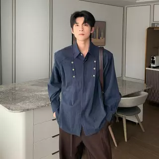 MNO.9 Shirt C85 เสื้อเชิ้ตOversize คอปก แขนยาว สไตล์วินเทจ90s' มินิมอล แต่งกระดุมหน้า เชิ๊ตแขนยาว Man ผู้ชาย Clothing