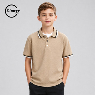 Kinwoo Mini Waffle Casual Style Polo Shirt For Boy Short Sleeve Polo Shirt For Boy Unisex Top #0070