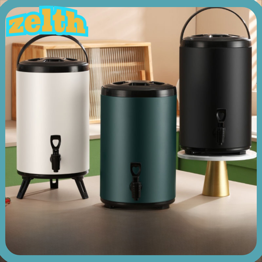 ZELTH ตู้กดน้ํา, Double Layer Hot Cold Insulated Milk Tea Bucket, ความจุขนาดใหญ่พร้อมก๊อกน้ําสแตนเลสเก็บความร้อน Barrel