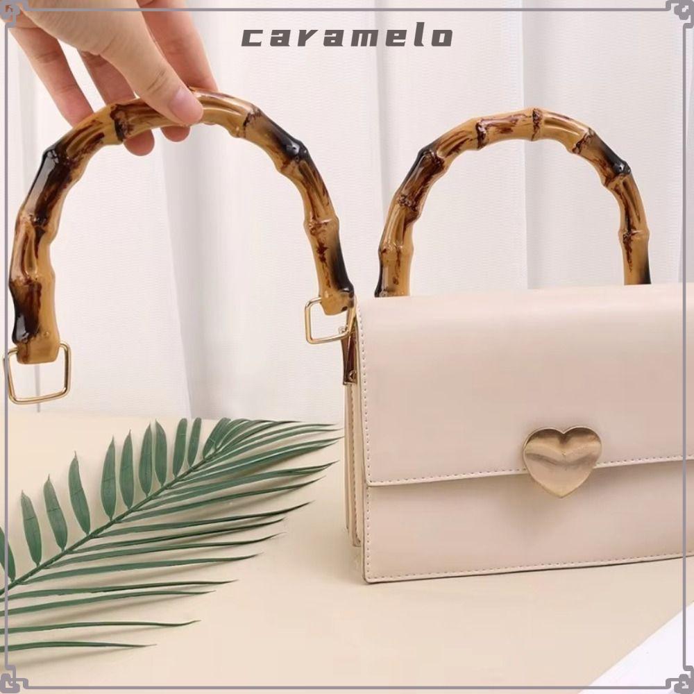 CARAMELO มือจับกระเป๋าถือไม้ไผ่ หูหิ้วกระเป๋าโค้งย้อนยุค อะไหล่ถุงพลาสติก DIY