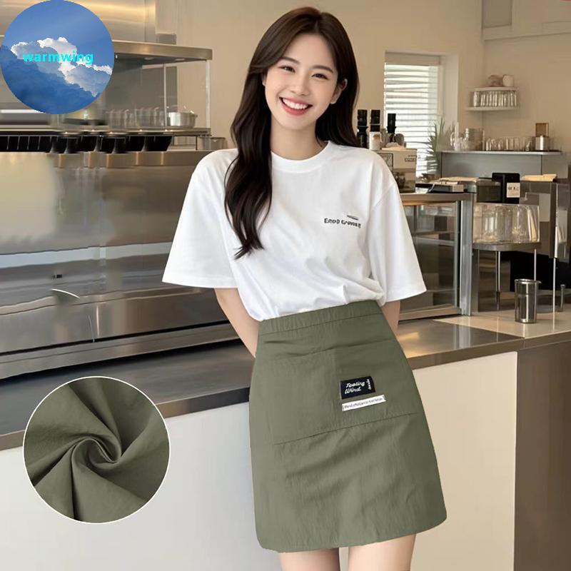 Warmwing 1 ชิ้นครัวผ้าใบผ้ากันเปื้อนสุภาพสตรีร้านอาหารพนักงานเสิร์ฟผ้ากันเปื้อนขยายเอวและเสริมตะเข็บครึ่งผ้ากันเปื้อน TH