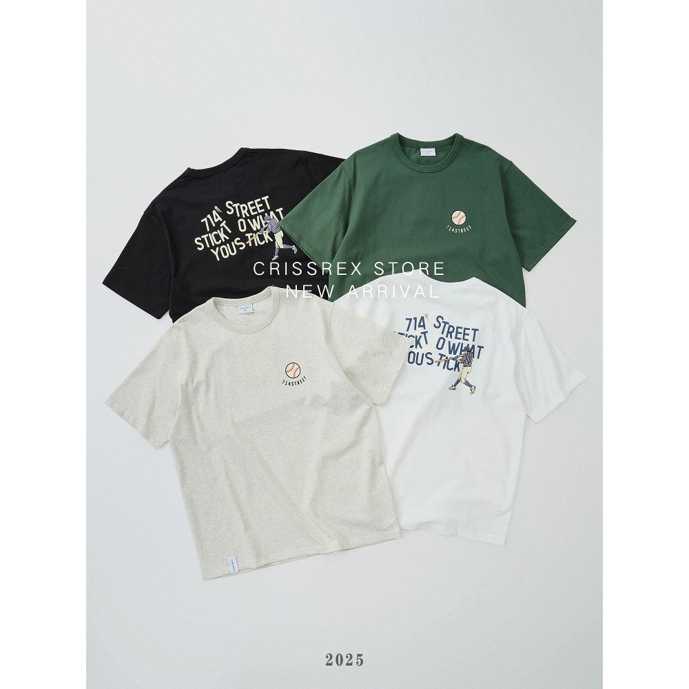 Crissrex Store 714street Japanese Retro Street Loose Pure Cotton Baseball Print Short Sleeve T-Shirt