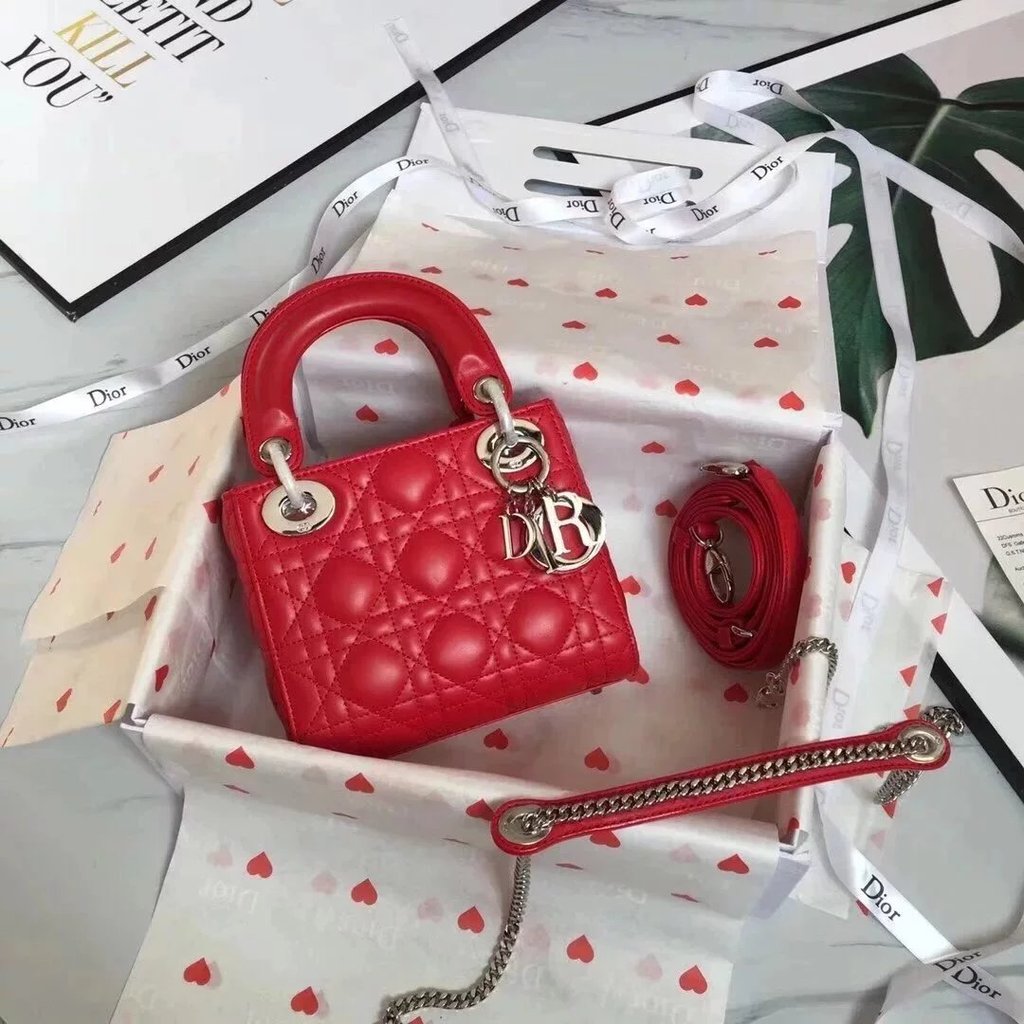 รองรับเคาน์เตอร์ Contrast, Market, Dior 3 Grid Female Bag Shoulder Bag Dior Crossbody Bag Black Red 