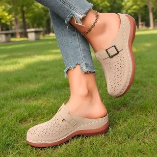 จัดส่งในวันเดียวกัน Ladies Hollow Breathable Baotou รองเท้าแตะครึ่งฤดูร้อน Soft Sole Wedge Casual Mules