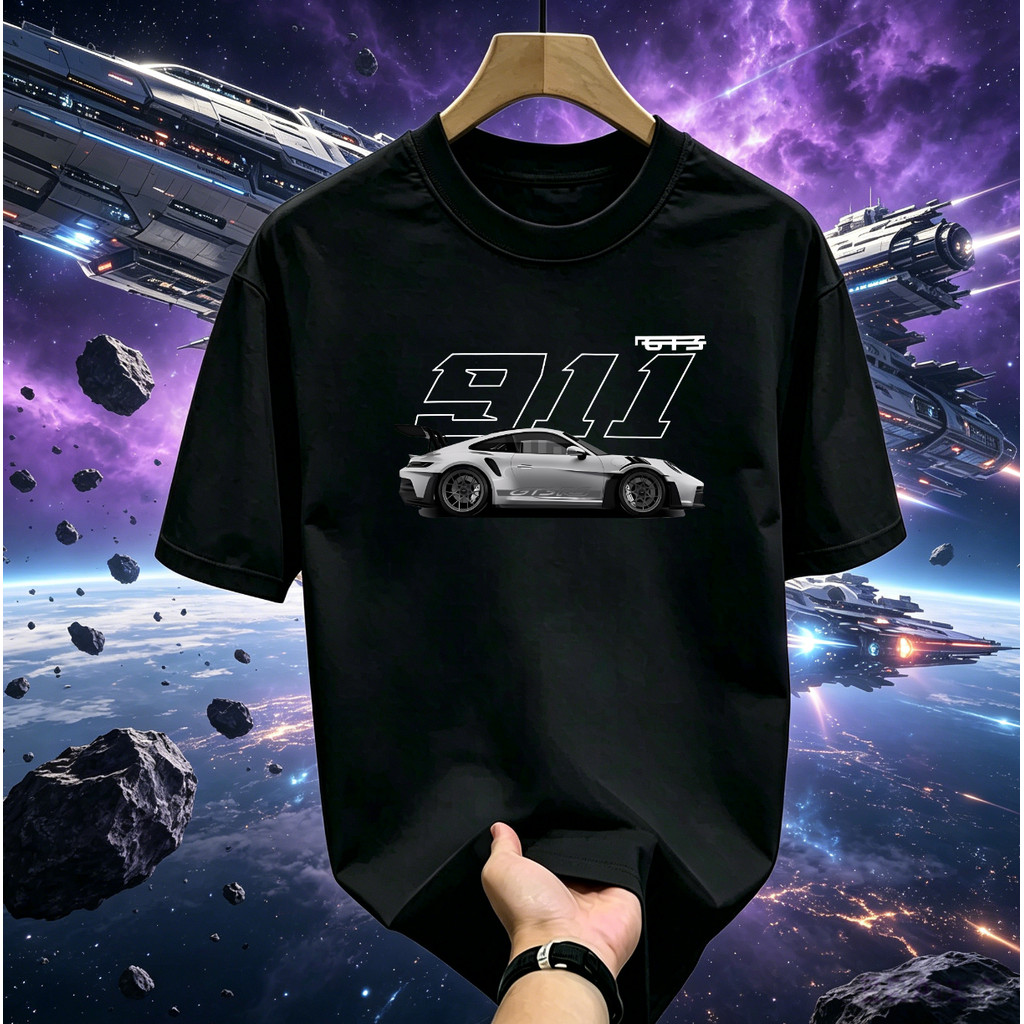 ((จัดส่งตลอด 24 ชั่วโมง) เสื้อยืดธีมปอร์เช่ 911 ปอร์เช่ 911 รถสปอร์ตพิมพ์ลายแขนสั้น