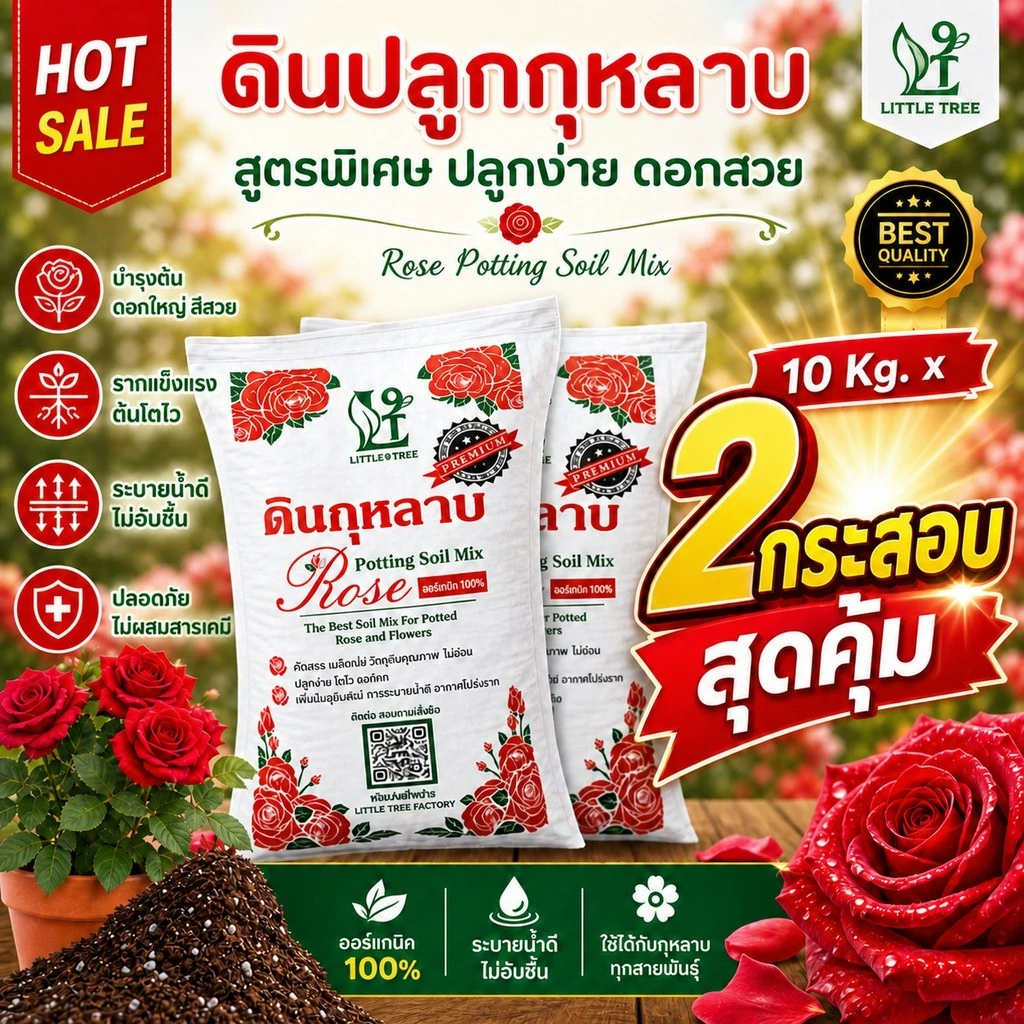 *สั่งได้ครั้งละ1ออเดอร์ค่ะ*x2ดินกระสอบดอกแดง10kg แถมปุ๋ย80g Rose Potting Soil Mix ใช้ปลูกกุหลาบ