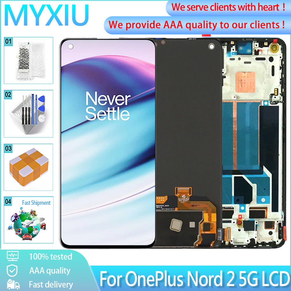 6.43 "Original สําหรับ OnePlus Nord 2 5G LCD DN2101 DN2103 จอแสดงผล LCD หน้าจอสัมผัสกรอบ Digitizer แ