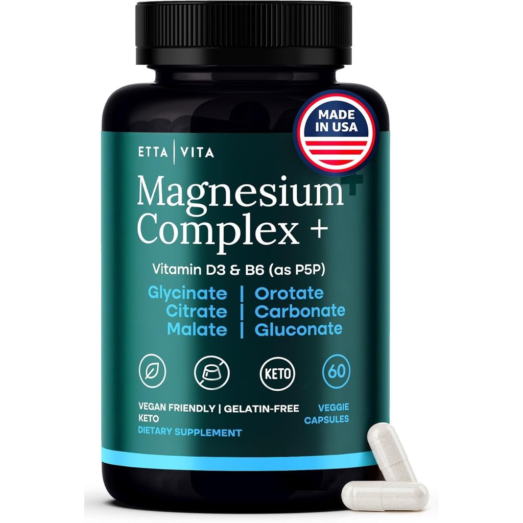 Magnesium Glycinate Complex for Women & Men - 500mg (7-in-1) with D3 & B6, Glycinate, Citrate, Citra