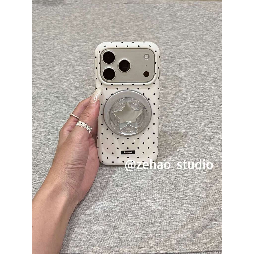 น่ารักกรณี Matte Arc Edge สีดําสีขาว Polka Dot สไตล์เกาหลี IMD ที่ถอดออกได้แม่เหล็กเคสโทรศัพท์สําหรับ iPhone 17 Pro Max 16 Pro 15 14 Pro Max