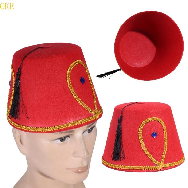 OKE Fez Hat Moroccan Themed Hat Unique ตุรกีและโมร็อกโกสไตล์ Headpiece