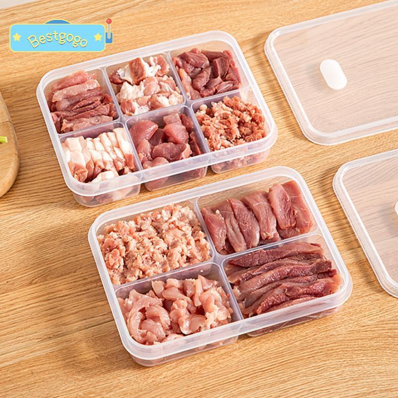 [Bestgogo-t] กล่องเก็บของตู้เย็น Paed Meal Crisper อาหารปิดผนึกเกรดอาหารเนื้อแช่แข็ง 2/4/6 ช่องกล่องเก็บตู้เย็นพร้อมฝาปิด