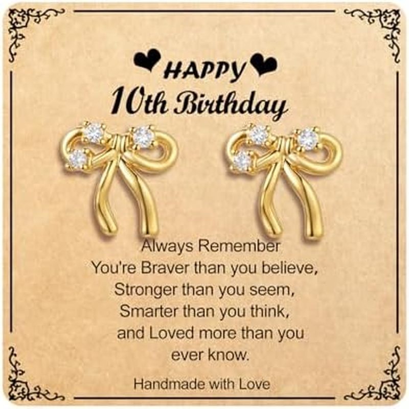 th 8th 9th 10th Birthday Gifts Christmas Gifts,Girls Bow Earrings Ages 8-12 Hypoallergenic with Scre