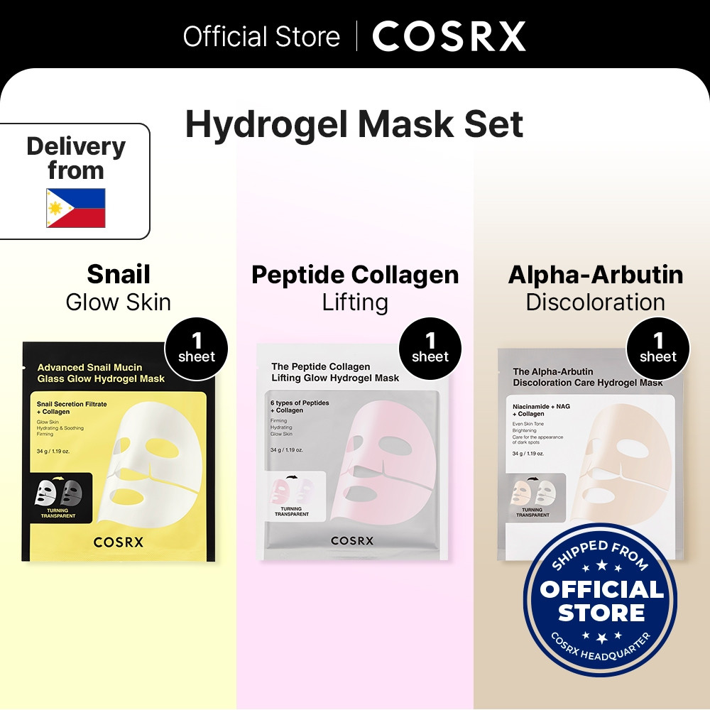 [COSRX OFFICIAL] Hydrogel Mask Collection Set (Snail Mucin + Peptide + Alpha Arbutin)