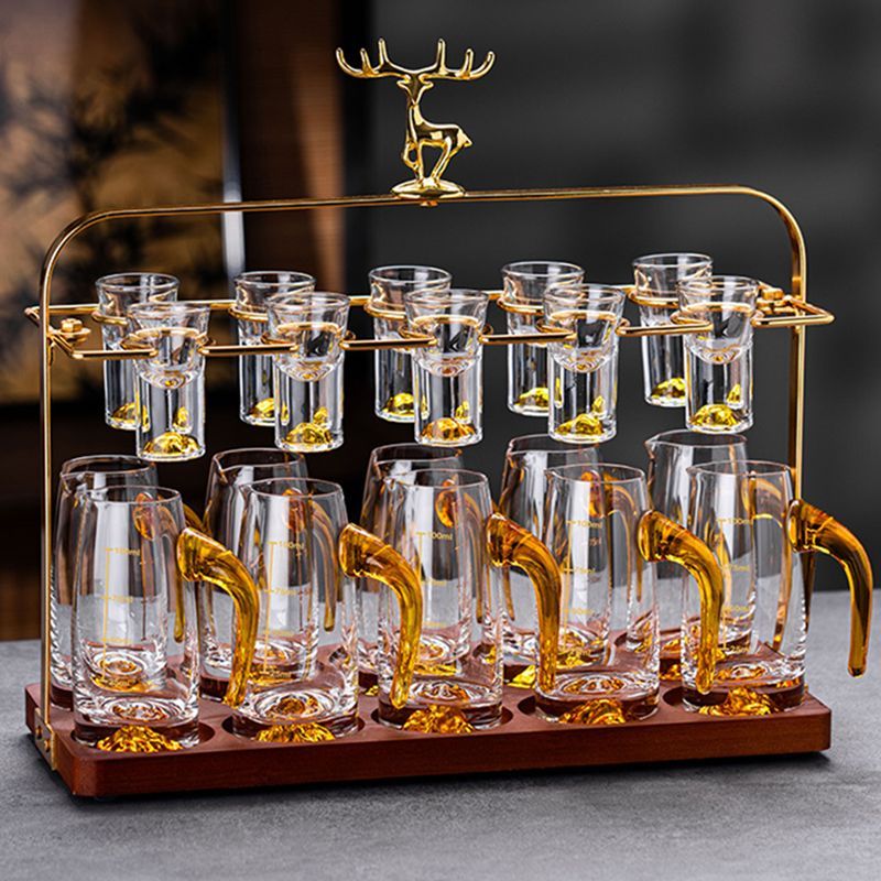 Luxury Wine Decanter Set Glass Liquor Shot Cup Chinese Style Barware With Scale