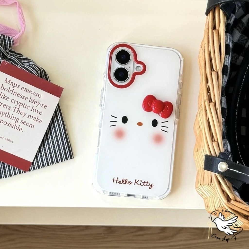 COD-ในไทย สําหรับiPhone Kitty Face Red BowสําหรับiPhone 13 11 15 16 12 17 14 Pro Maxสําหรับ XR Xs Plus นุ่มฝาครอบป้องกัน