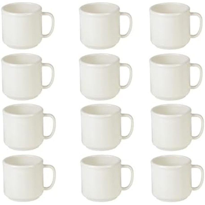 TrueCraftware- 10 oz Mug Melamine Ivory Color Set of 12- Dishwasher Safe Break-Resistant Coffee Cup 