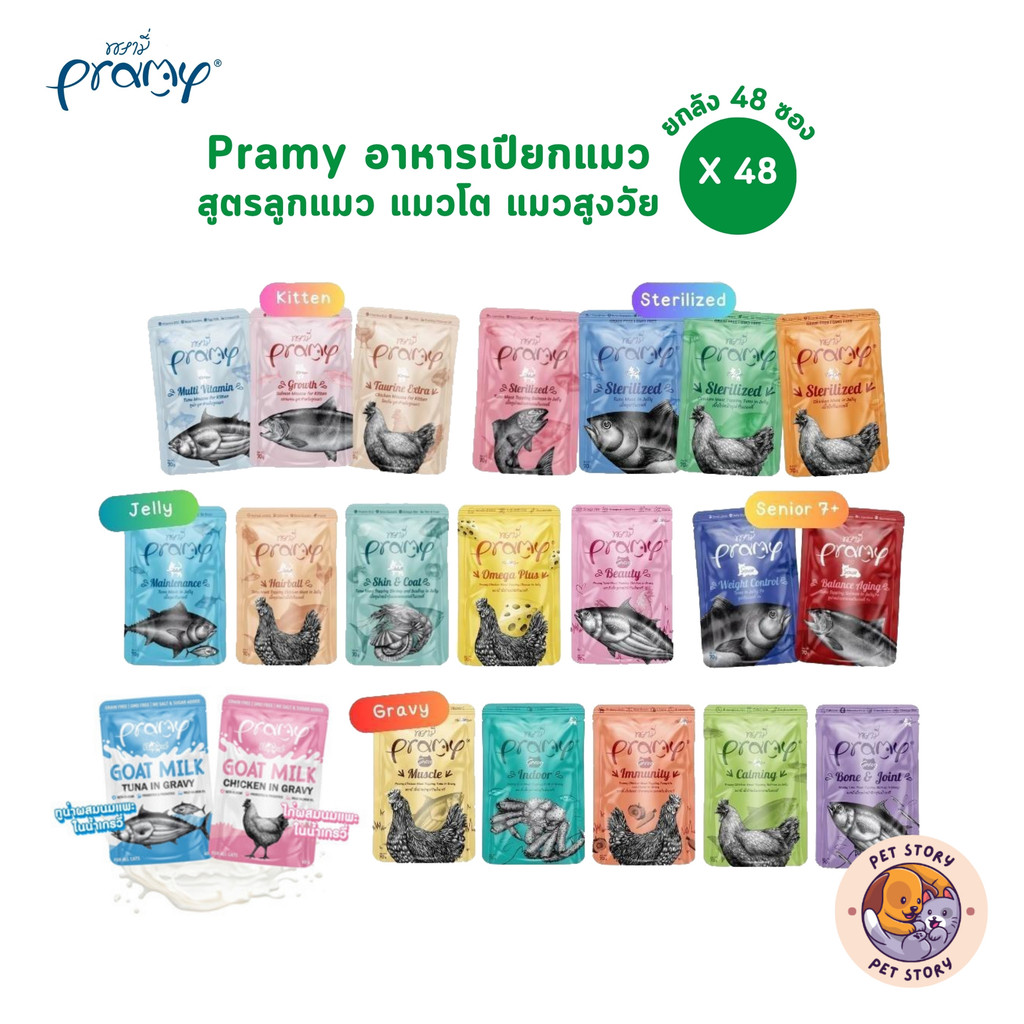 Pramy พรามี่ [ยกลัง 48 ซอง] อาหารเปียกแมว อาหารแมวเปียก ขนาด 70g.