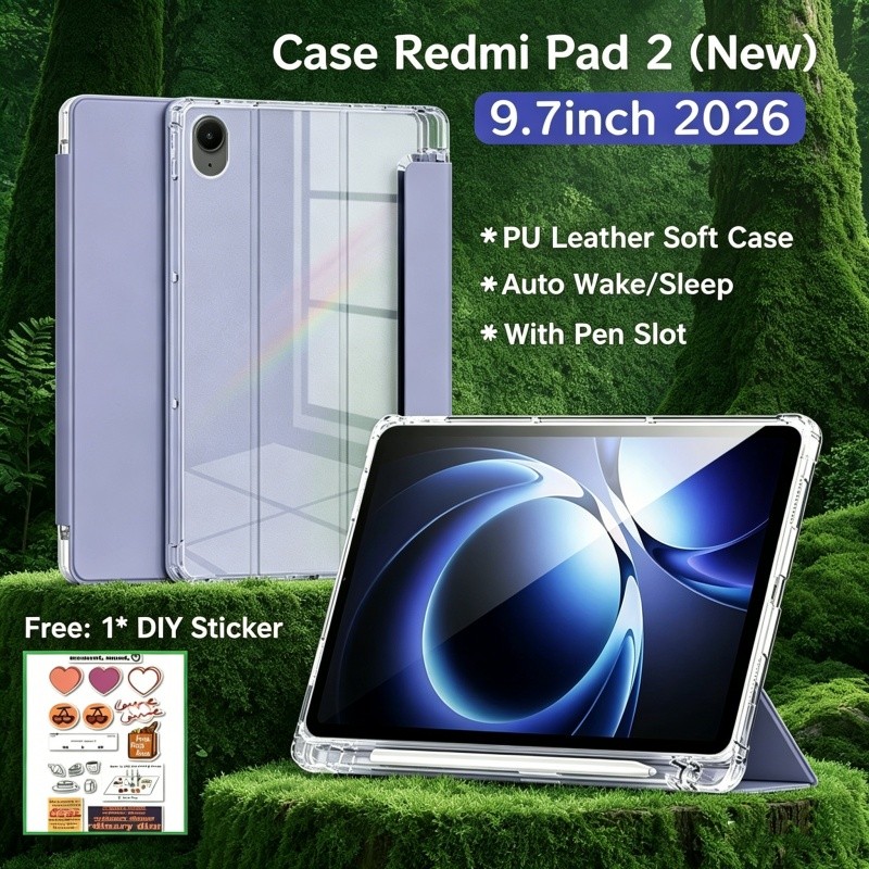 เคส RedMi Pad 2 9.7 นิ้ว 2026 พร้อมช่องเสียบปากกาเคสแม่เหล็ก RedMi Pad 2 ฝาครอบด้านหลังโปร่งใส Xiaomi Redmi Pad 2 SE 9.7 นิ้ว