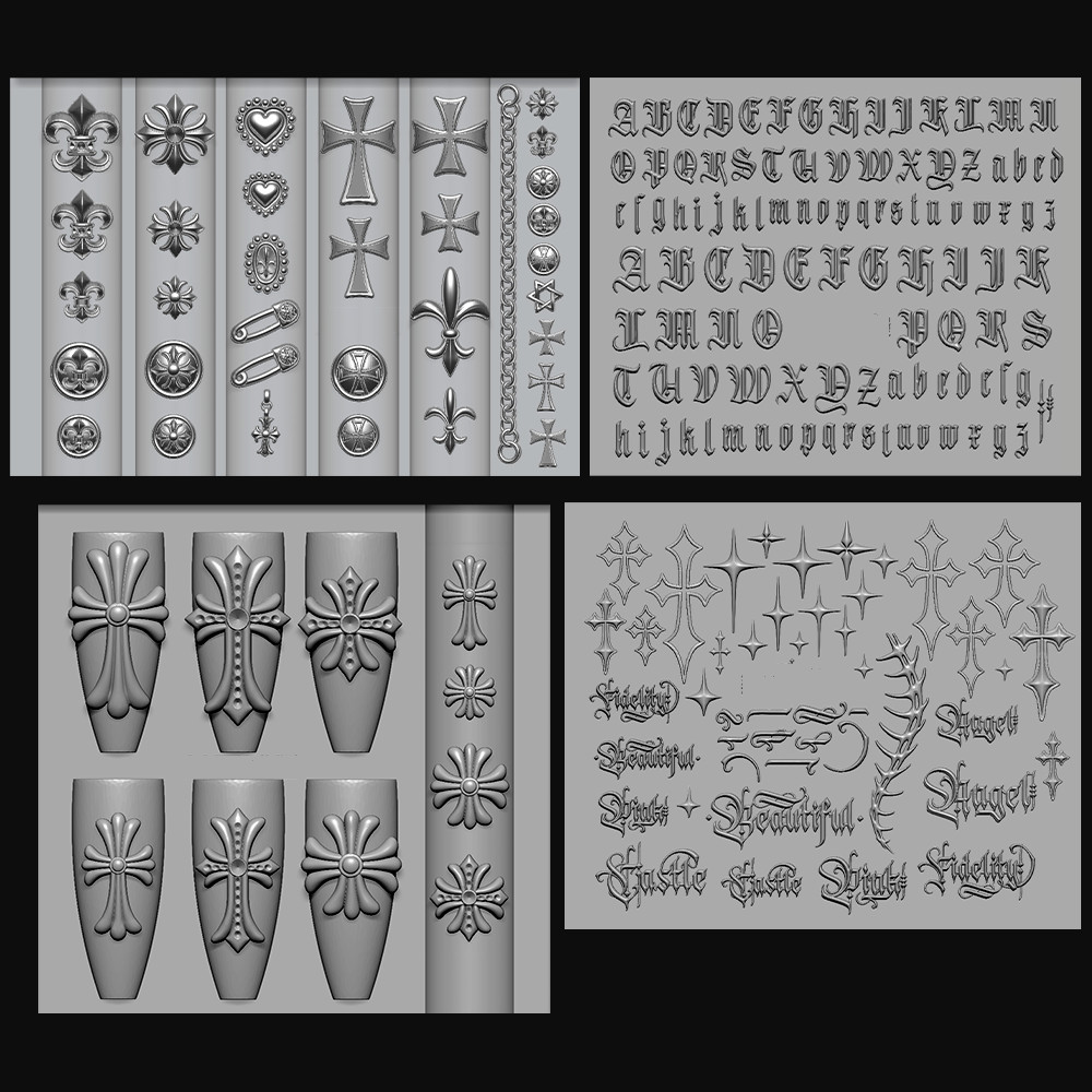 แม่พิมพ์แต่งเล็บ แต่งเล็บแม่พิมพ์ซิลิโคน Shengguang Cross Gothic Letter สาวหวาน Influencer ins สไตล์ตกแต่งเล็บ