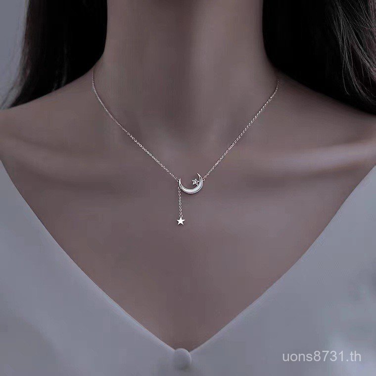 ผู้หญิง Silver Moon สไตล์ใหม่ Niche Feel High-End Chain Luxury Star จี้ s925 พู่เสื้อกันหนาวสร้อยคอ 