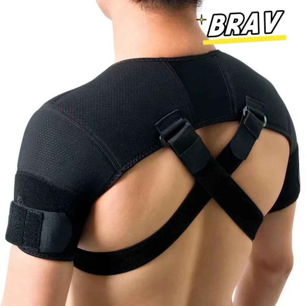 BRAV เข็มขัดพยุงไหล่, Nylon SBR Compression Double Shoulder Brace, ผ้าพันแผลการบีบอัดข้ามแบบปรับได้ที่ทนทาน