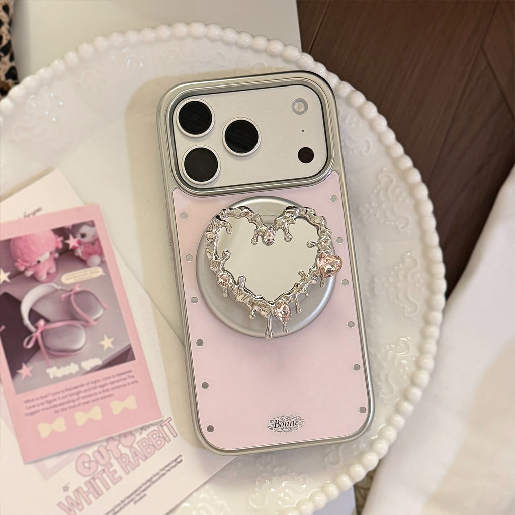 Y2K Gilded Mirror Magnetic Case พร้อมขาตั้งสําหรับ iPhone 17 Pro Max 17 16 15 14 Sweet Cool Electroplated ฝาครอบโทรศัพท์ปลอก
