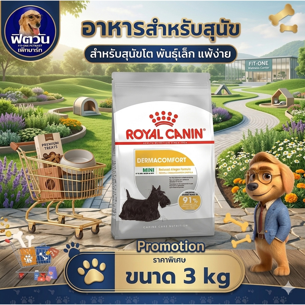 ROYAL CANIN DERMACOMFORT,MINI สุนัขพันธ์เล็ก10เดือนขึ้นไป ลดผิวหนังคัน 8 กิโลกรัม{อาหารสุนัขเม็ด}