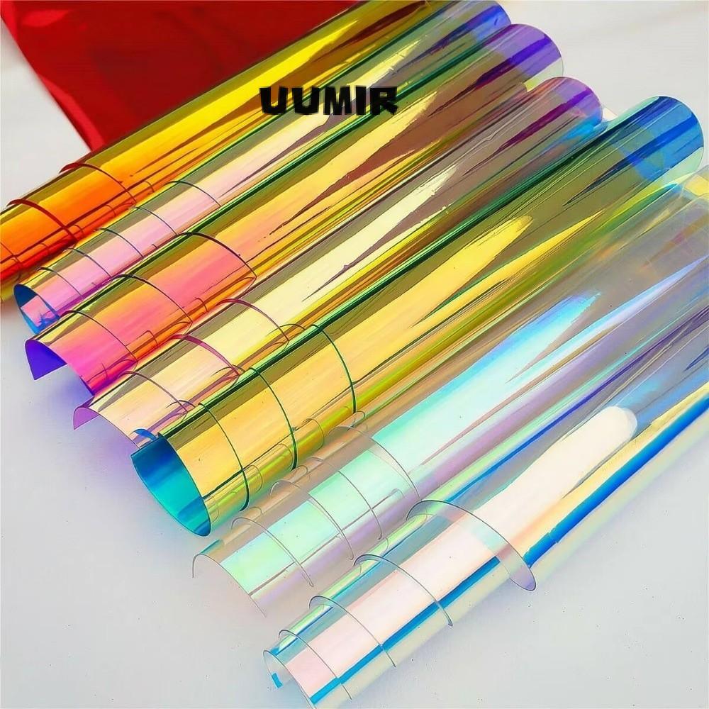 UUMIR ฟิล์ม Iridescent, ใสเงา Rainbow ฟิล์มไวนิล, DIY Candy สี 20*95 ซม. ผ้า PVC โฮโลแกรมโบว์ต่างหูทําหัตถกรรมกระเป๋า