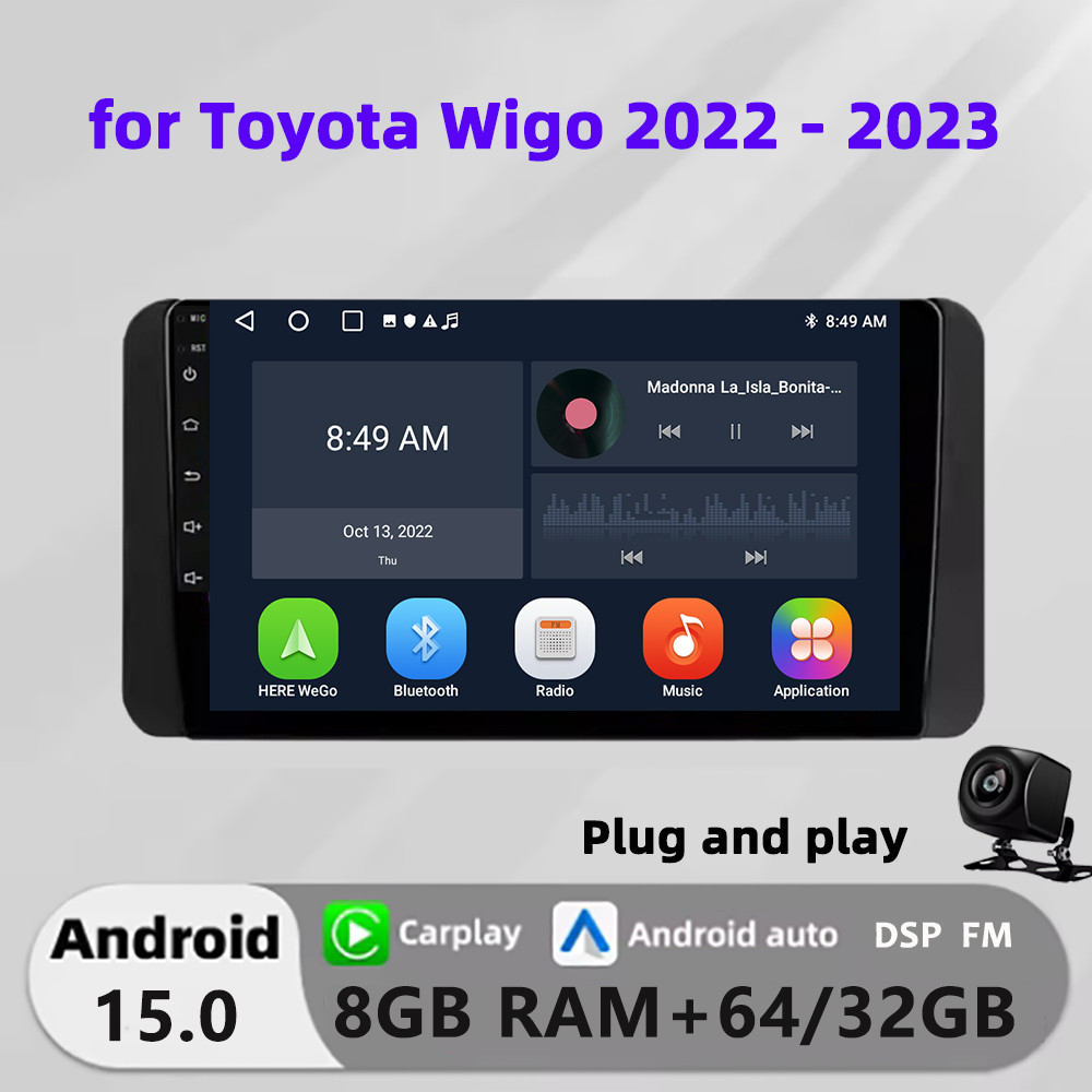 Honxun เครื่องเสียงรถยนต์หน้าจอสัมผัส android หัว 9 นิ้ว 8G + 64 สําหรับ Toyota Wigo 2022 - 2023 car