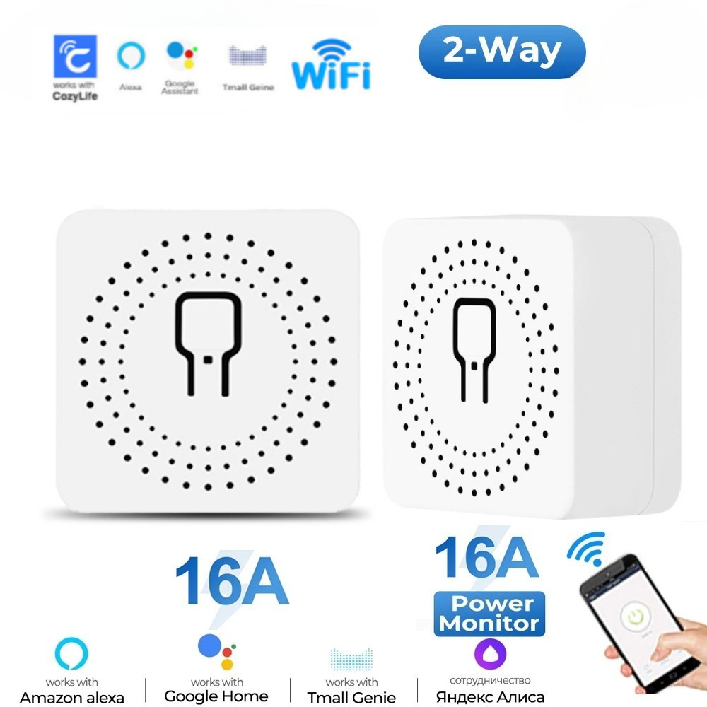 Tuya 16A Smart Mini Switch DIY Smart Switch Wifi 2-Way Switch With Voice Control For Smart Life