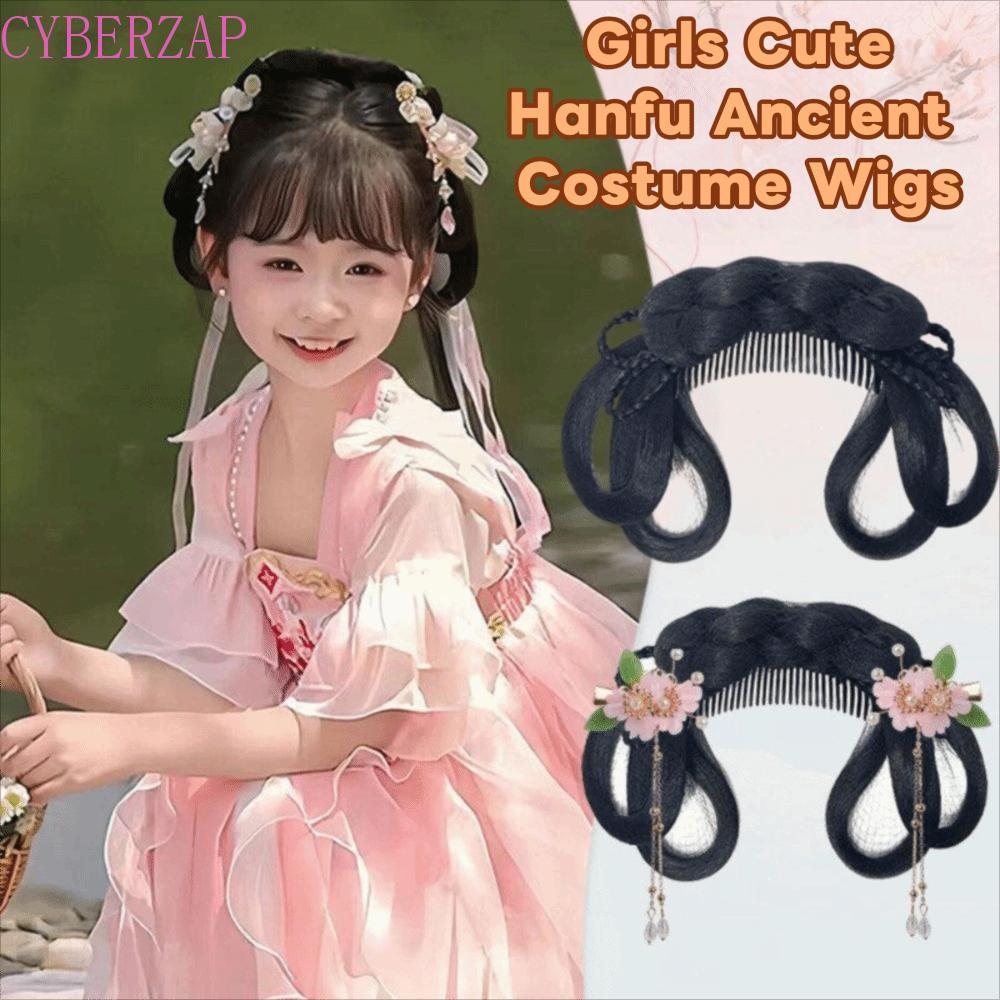 CYBERZAP Hanfu วิกผมทรง Bun สีดำธรรมชาติ สำหรับคอสเพลย์และเด็ก